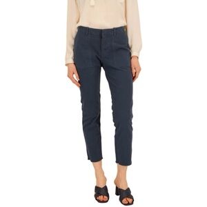 Nili Lotan Jenna Raw Hem Crop Twill Pants Size 6 Navy Cotton Capsule Wardrobe
